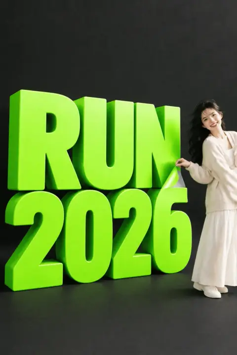 Big word poster example 3: the result (Neon green · Peel a corner · English · RUN 2026)