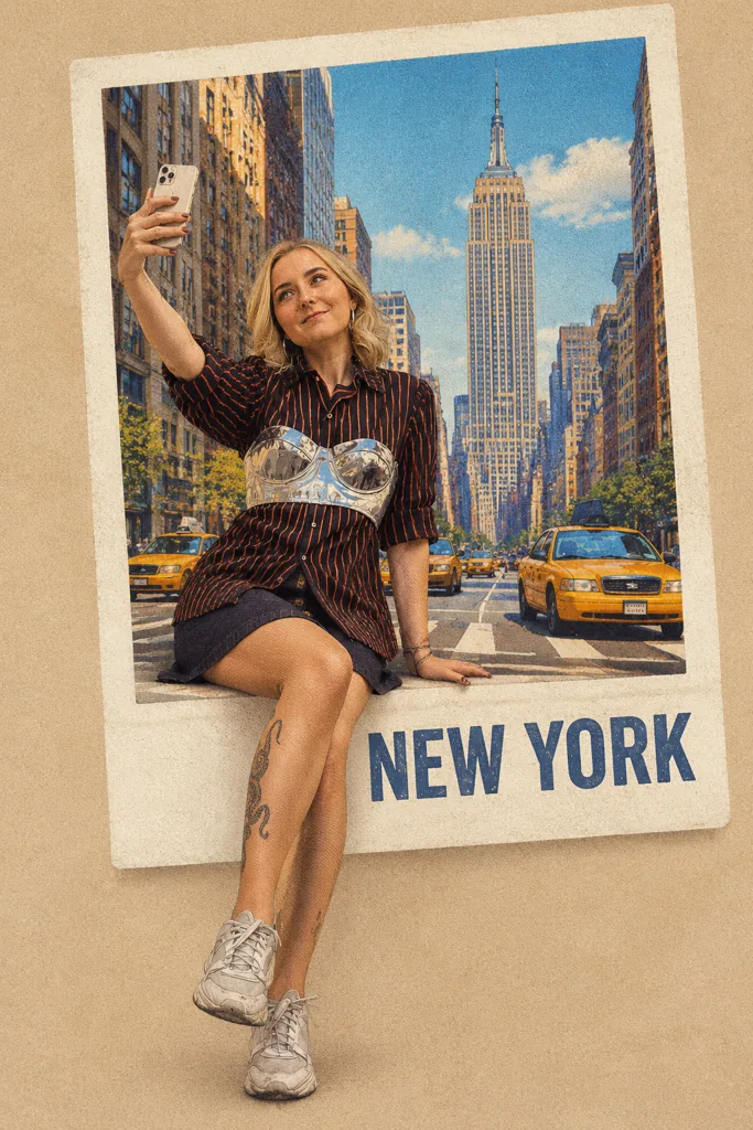 City souvenir poster example 1: the result (New York · Selfie · Retro print)