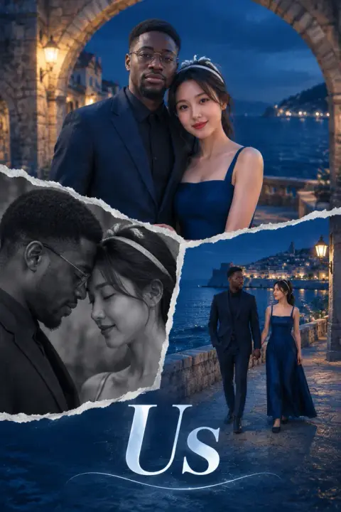 Our movie poster example 3: the result (Seaside old town · Suit and gown · Us · Cool blue)
