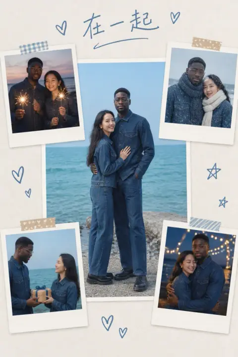 Couple scrapbook example 3: the result (Festive · Matching denim · Beach · 在一起)