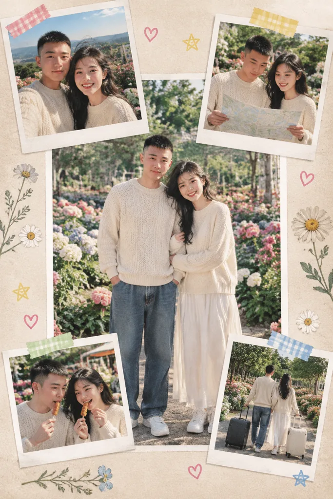 Couple scrapbook example 1: the result (Travel · Cozy sweaters · Garden · None)