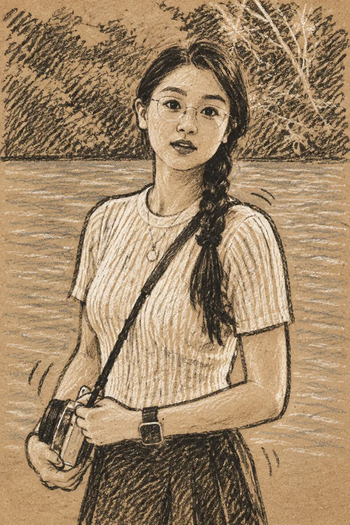 Crayon drawing example 1: the result (Motion lines · Kraft paper · Black crayon)