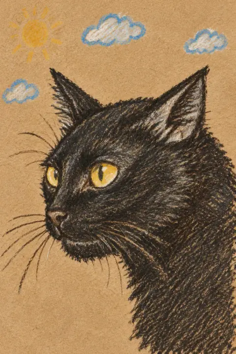 Crayon drawing example 3: the result (Sun and clouds · Kraft paper · Picture book)