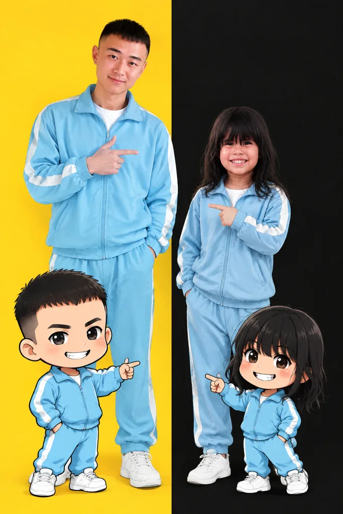 Color-split duo poster example 1: the result (Anime · Pointing · Sporty · Yellow / black)