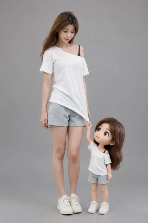 Me and my mini figurine example 2: the result (Grey studio · 3D animation · Tugs your clothes)