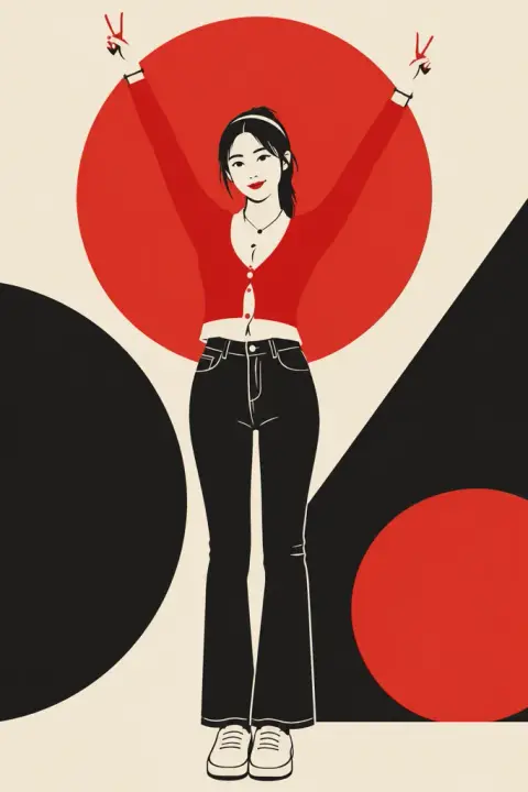 Flat graphic poster example 2: the result (Black with red · Person only · Clean flat)