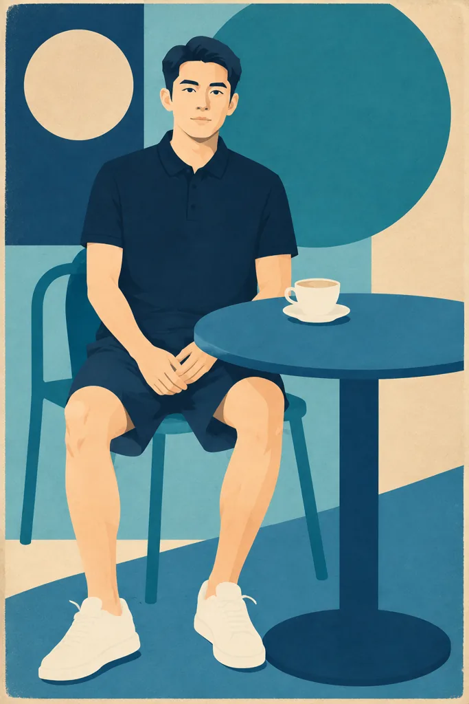 Flat graphic poster example 1: the result (Ocean cool · Person only · Aged paper)