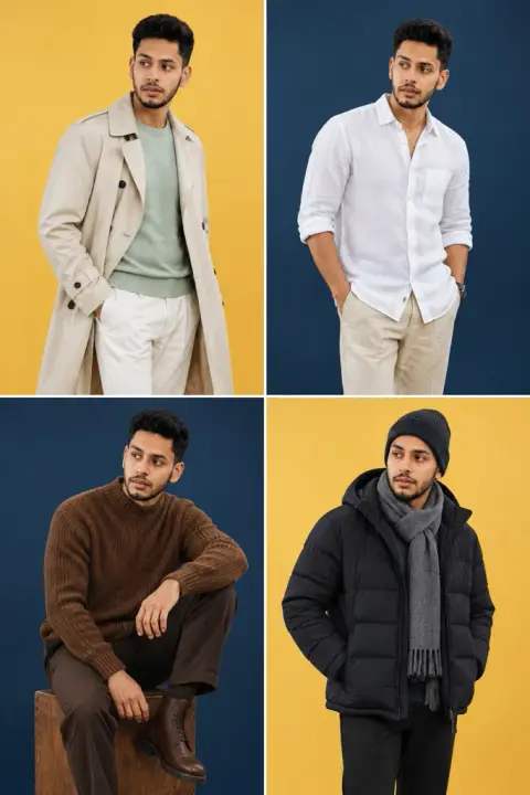 Four looks example 2: the result (Four seasons · Warm gold and navy)