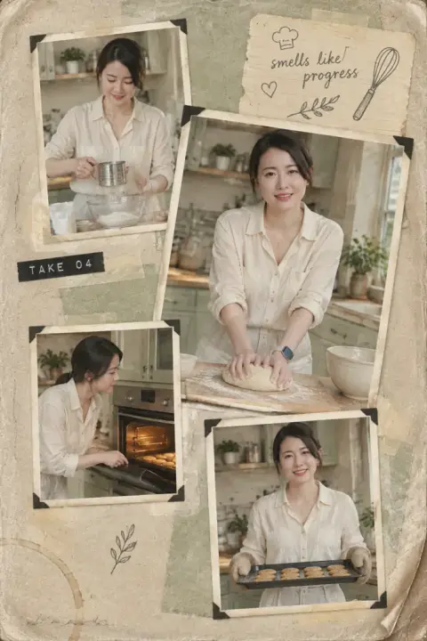 Hobby journal example 3: the result (Baking · Cream shirt · Coffee and green)