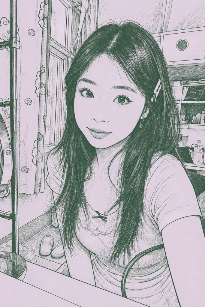 Lavender line sketch example 1: the result (Fine pen · Lavender / green)