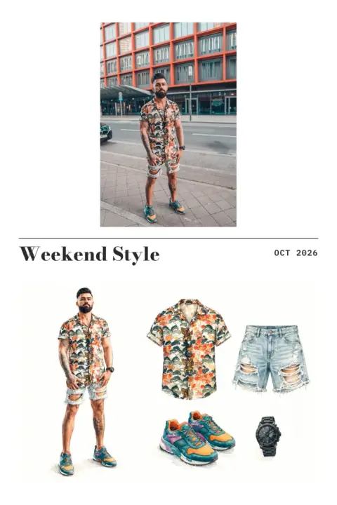 Outfit sketch example 3: the result (White · Watercolor runway · Weekend Style / OCT 2026)