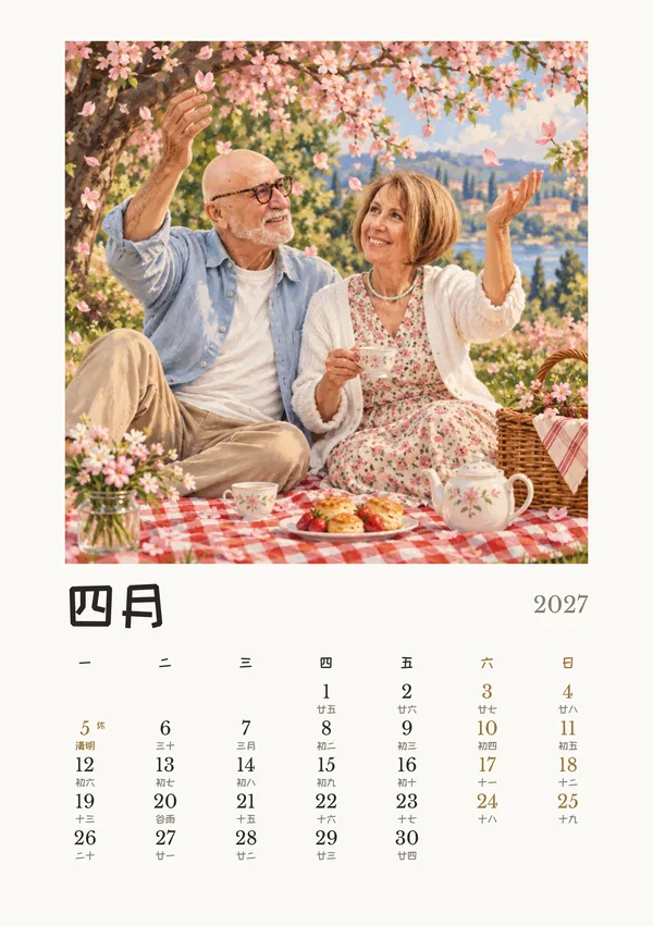 白与香槟金配色的月份页