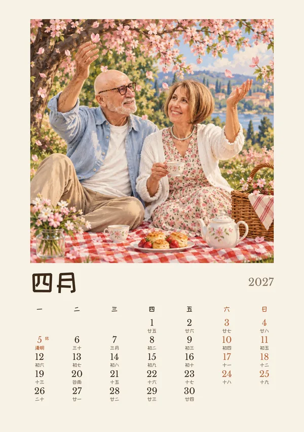 奶油配色的月份页