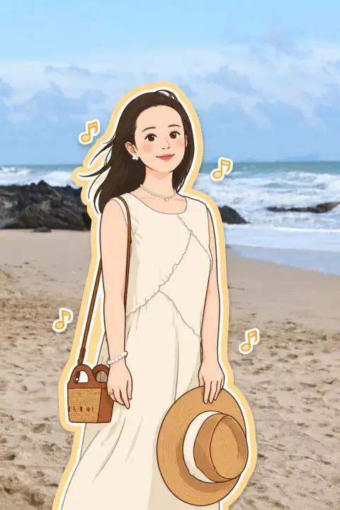 实景贴纸人示例 3:生成效果(音符 · 彩色描边 · 彩色扁平)