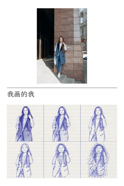Drawing levels example 2: the result (Ruled notebook · Blue ballpoint · 我画的我)