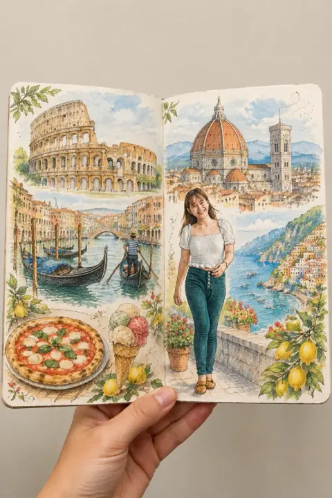 Travel sketchbook example 2: the result (Off · Ink and wash · Italy)